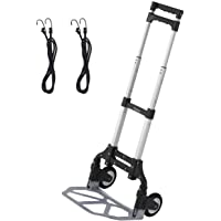 Finether Carretilla Plegable Carro de Transporte con 2 Ruedas y 2 Cuerda Elástica 1-5M- Carrito de Mano Portátil…